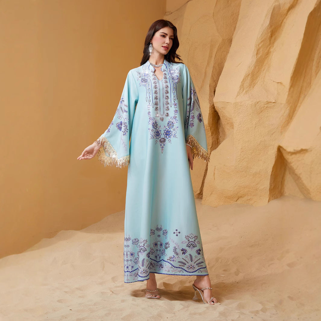 Womens Tassel Abaya Long Dress