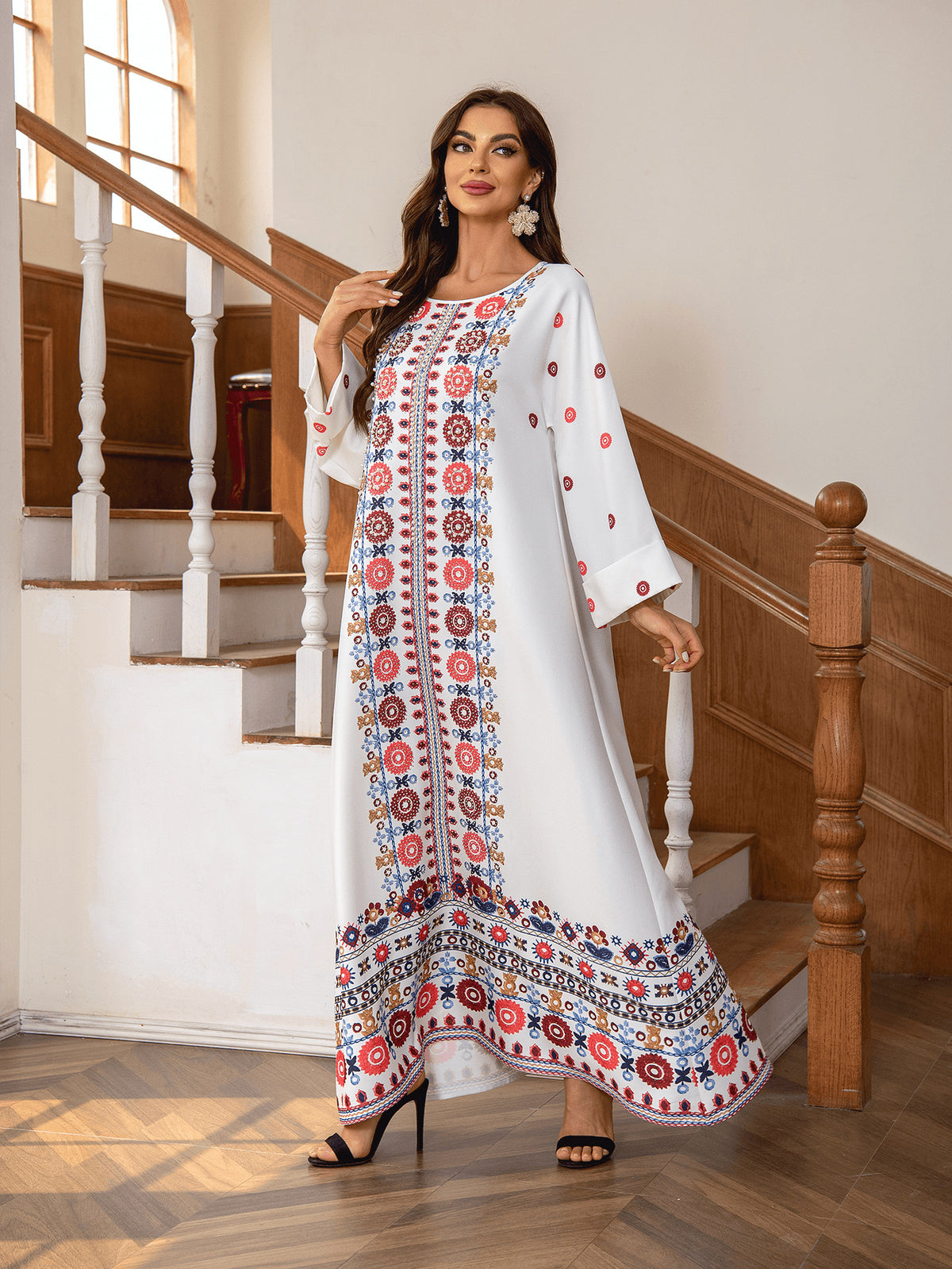 Printed Round Neck Abaya Dress