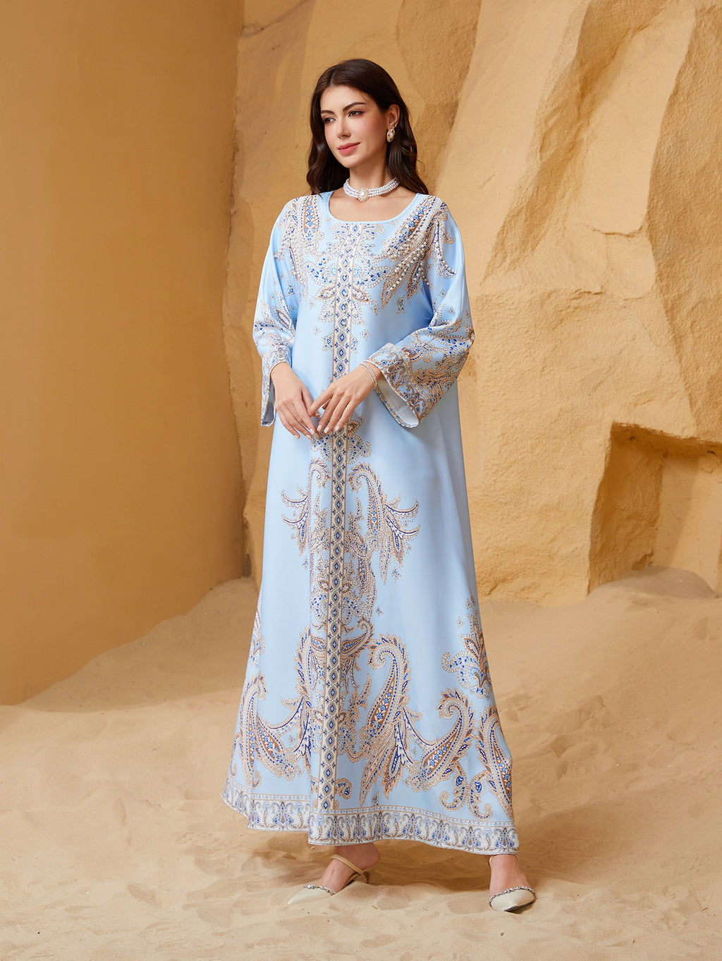 Women's Beaded Rhinestone Abaya Dress
