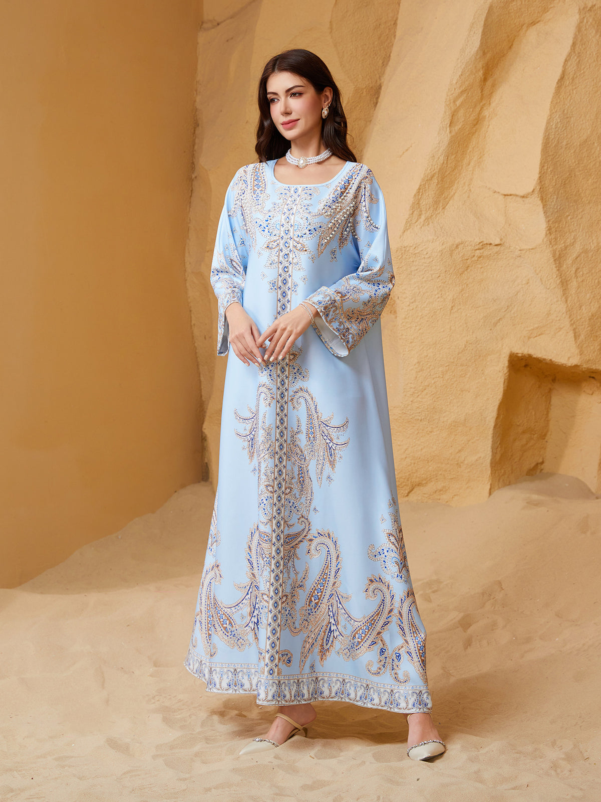 Women's Beaded Rhinestone Abaya Dress