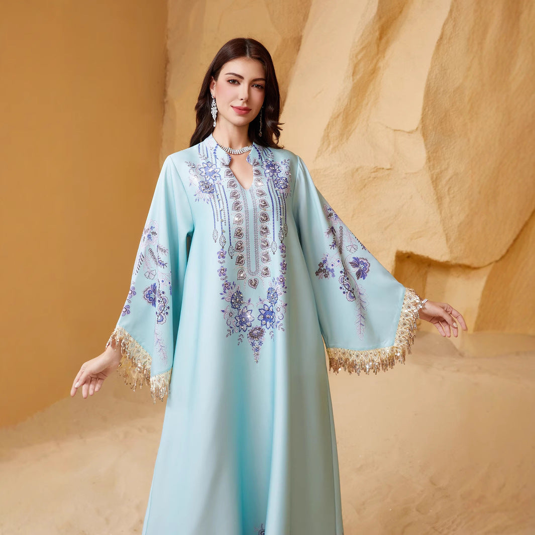 Womens Tassel Abaya Long Dress