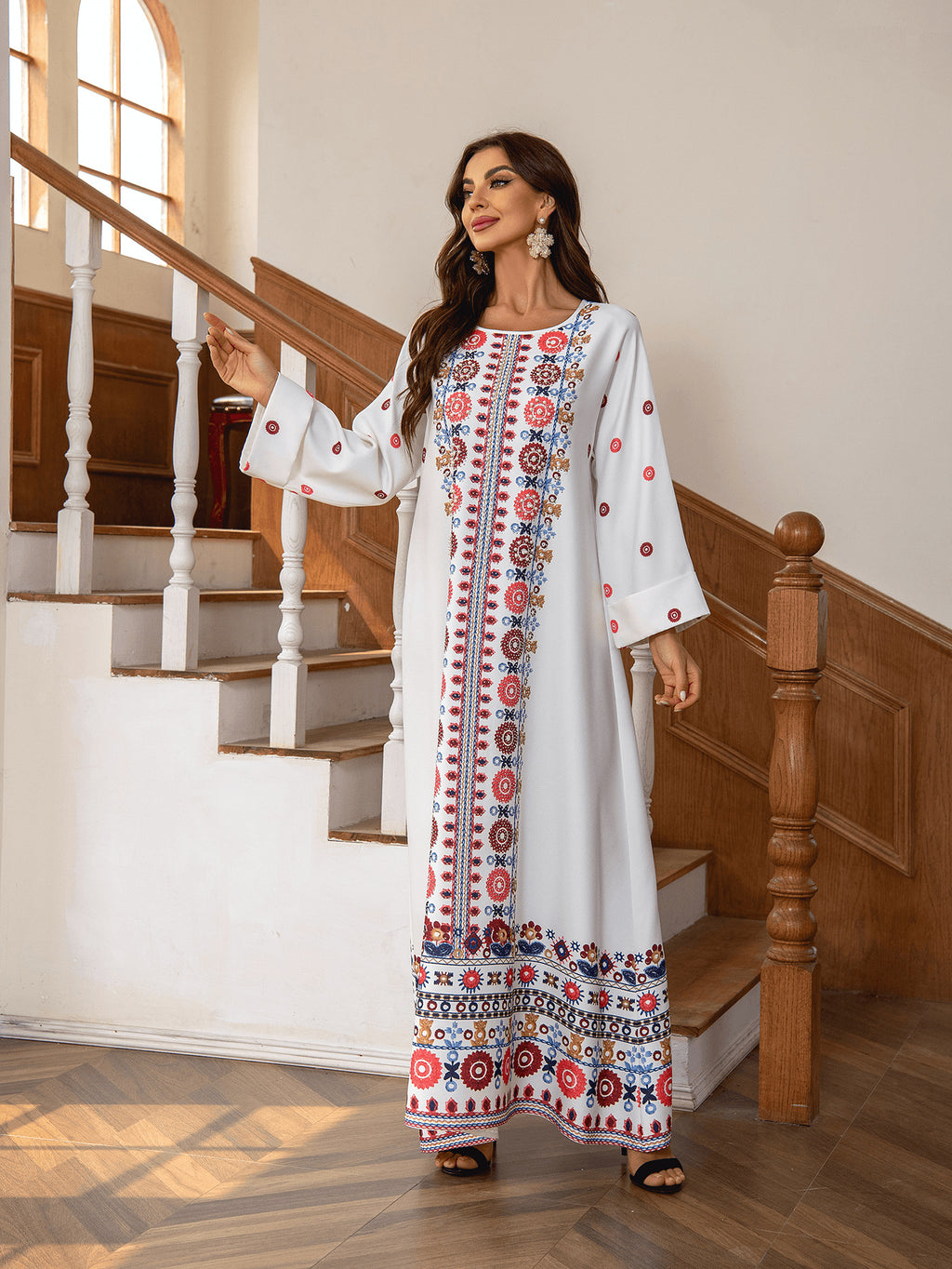 Printed Round Neck Abaya Dress