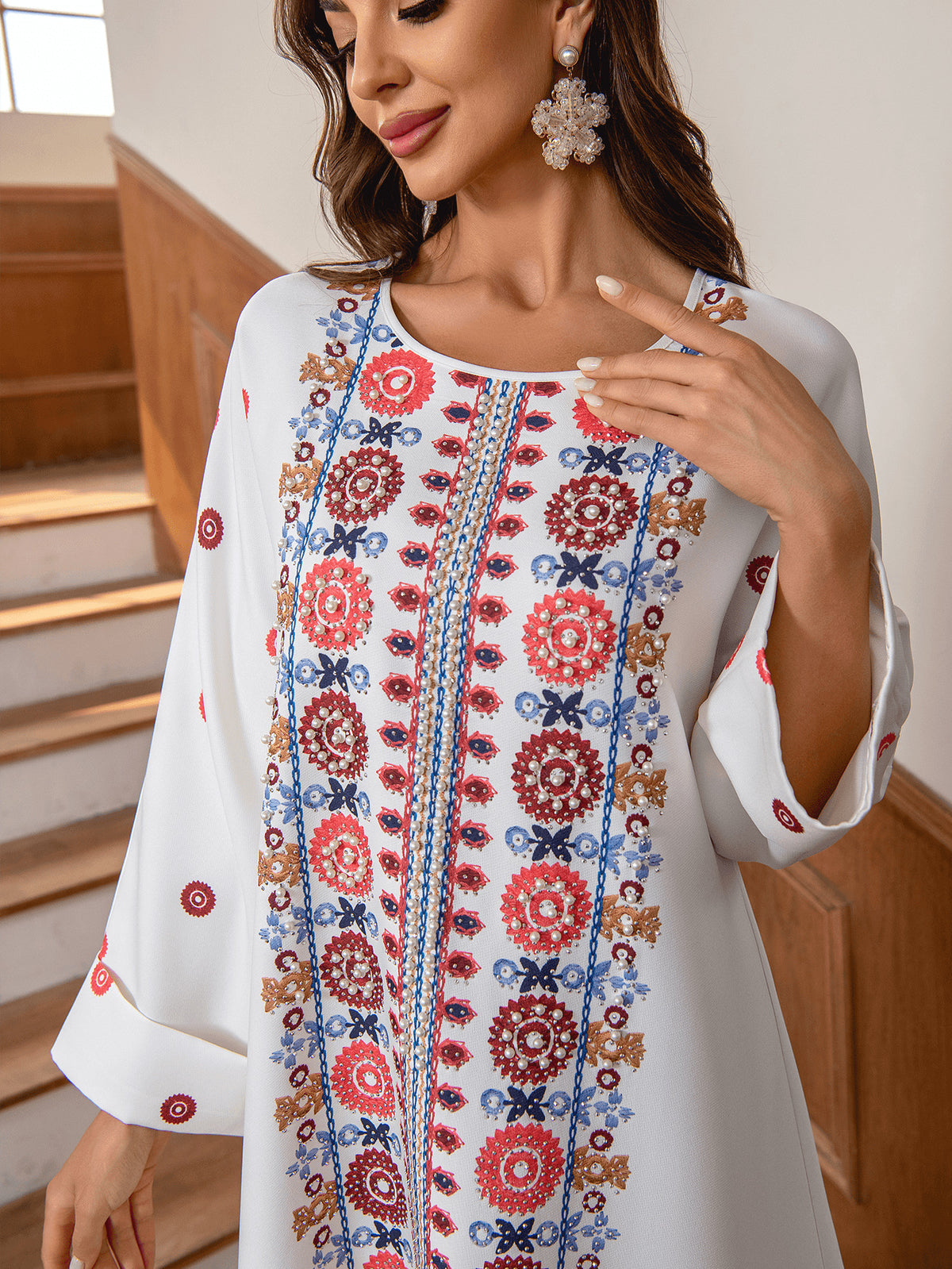 Printed Round Neck Abaya Dress