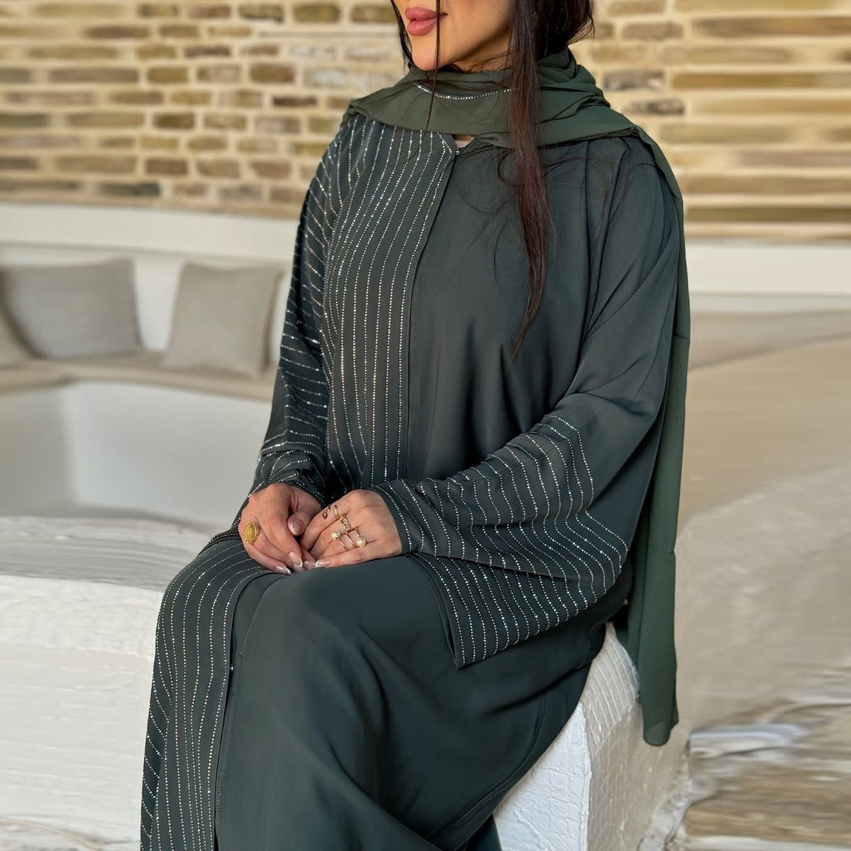 Women's Rhinestone Abaya Dress