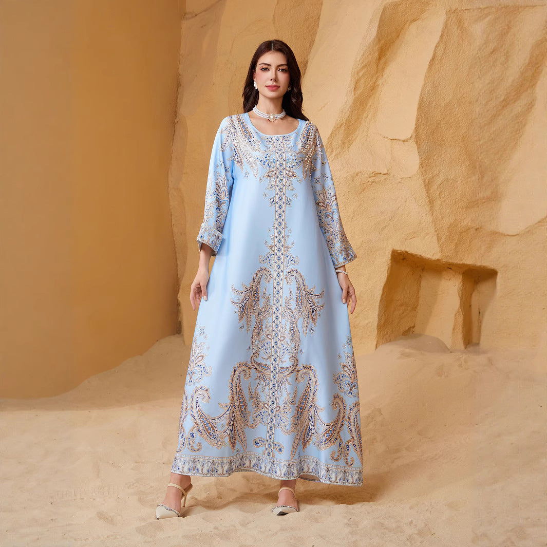 Women's Beaded Rhinestone Abaya Dress