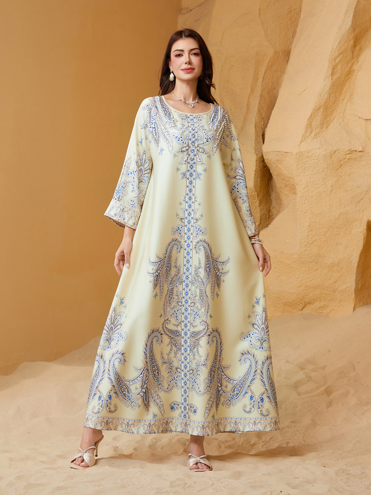 Women's Beaded Rhinestone Abaya Dress
