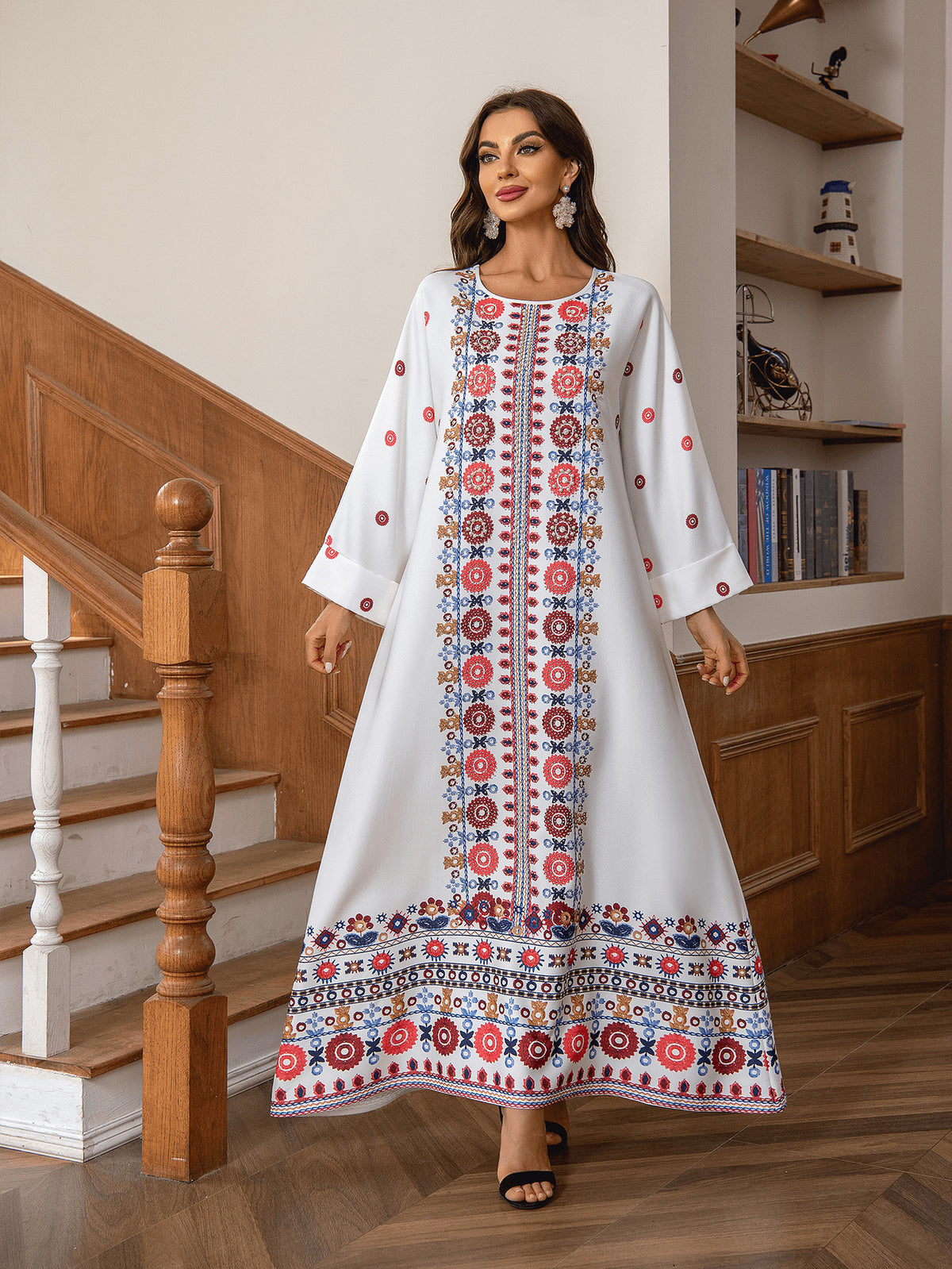 Printed Round Neck Abaya Dress
