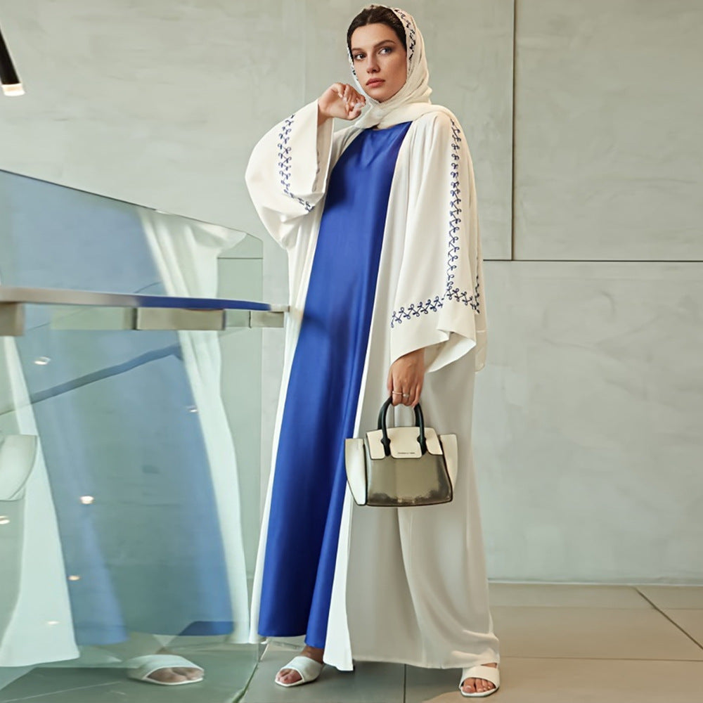 Women's Embroidered Abaya Dress with Bat Sleeves