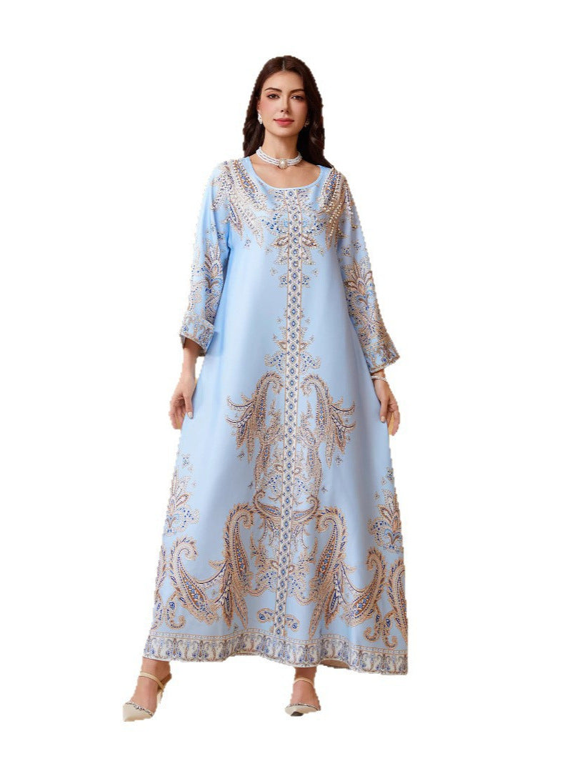 Women's Beaded Rhinestone Abaya Dress