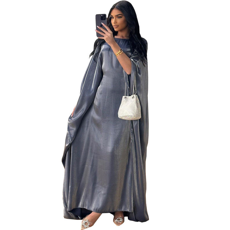 Modest Muslim Bright Silk Satin Abaya Dress
