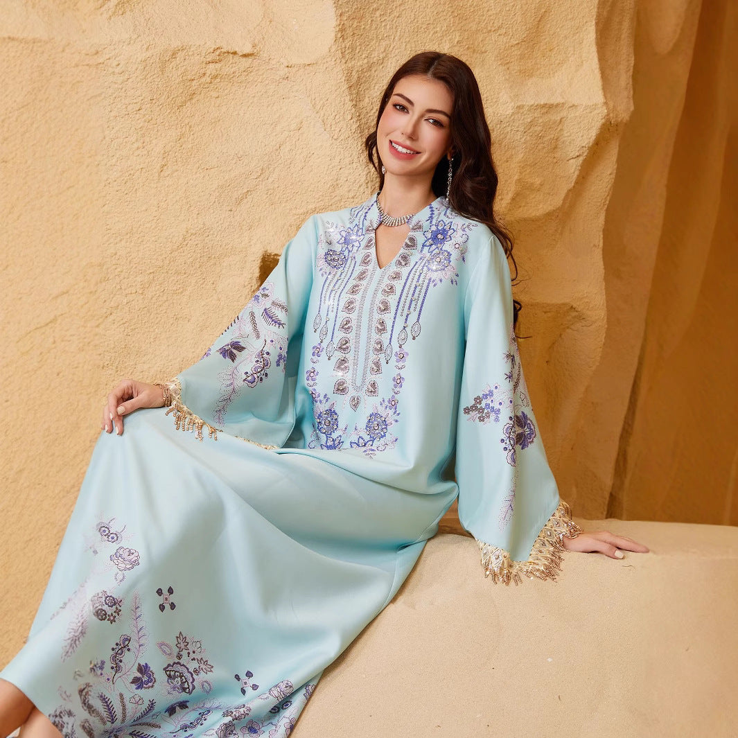 Womens Tassel Abaya Long Dress