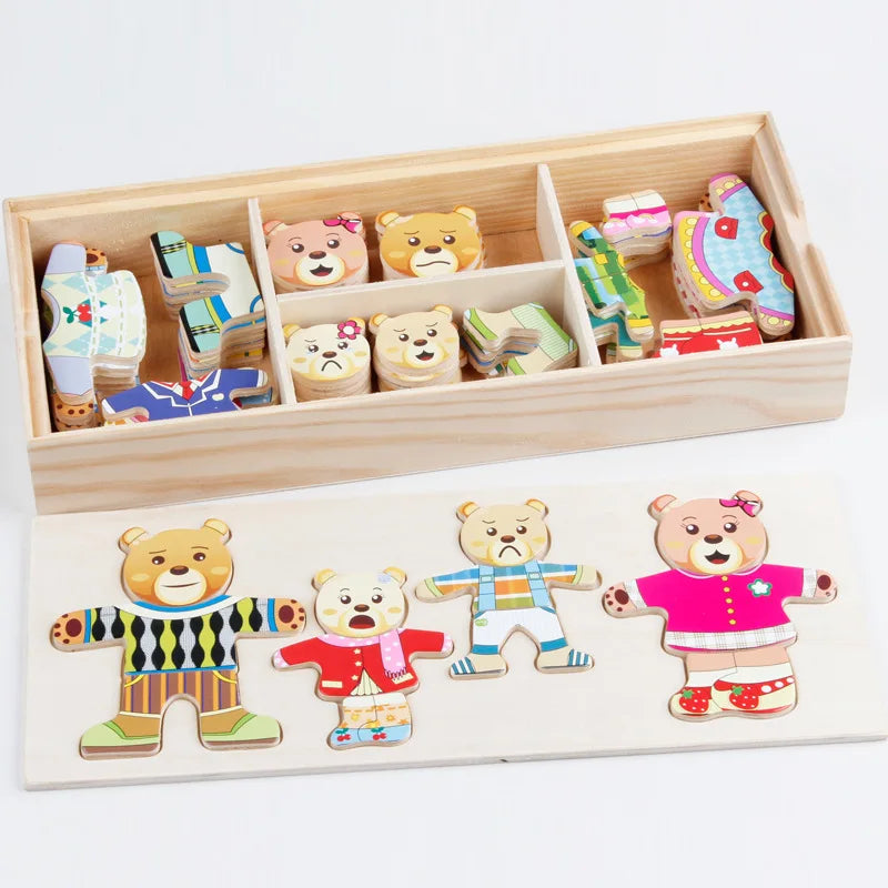 Educational wooden bear dressing toy — developing a child's motor skills