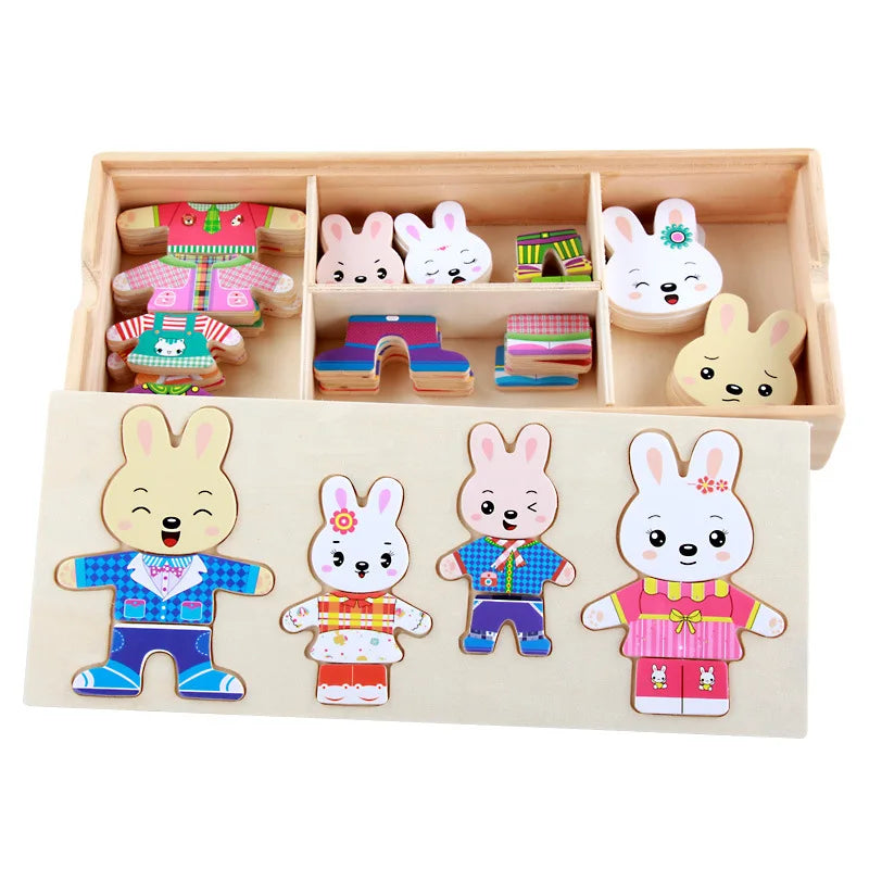 Educational wooden bear dressing toy — developing a child's motor skills