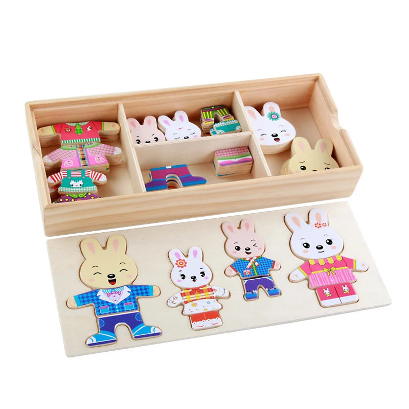 Educational wooden bear dressing toy — developing a child's motor skills