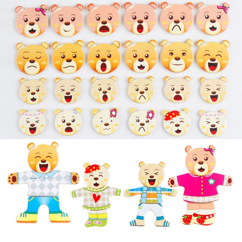 Educational wooden bear dressing toy — developing a child's motor skills