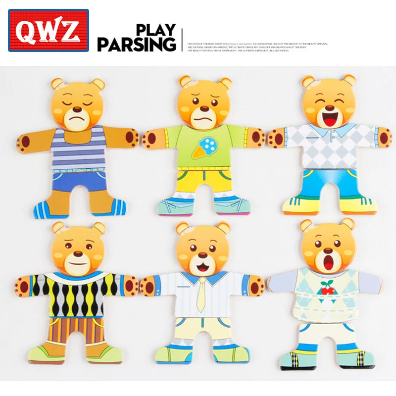 Educational wooden bear dressing toy — developing a child's motor skills