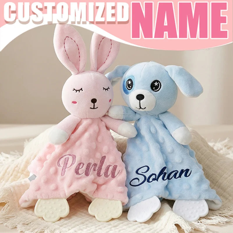 Personalised Baby Comforter with Silicone Teether — Custom Name Gift