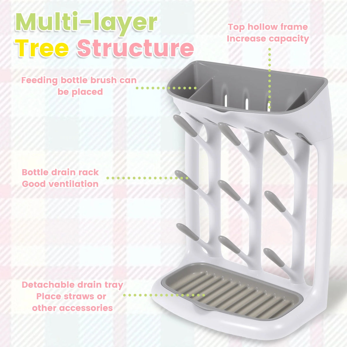 Countertop Baby Bottle Drying Rack — Detachable Tray