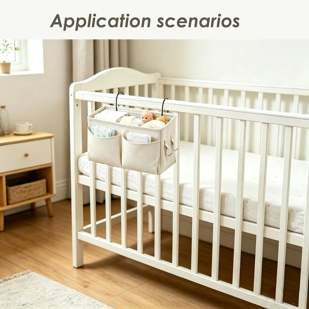 Multi-Pocket Bedside Storage Basket — Bed & Nursery Organizer