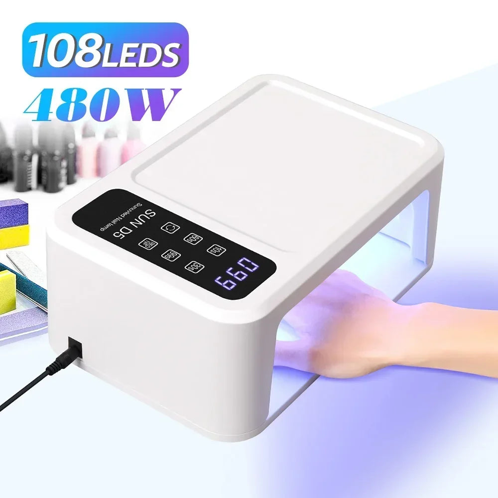 مصباح تجفيف أظافر UV LED بقوة 480 واط و108 لمبة - بوضع تبييض ومساحة كبيرة
