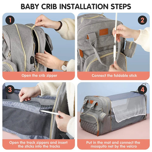 3-in-1 Diaper Bag Backpack with Changing Station & USB Charging