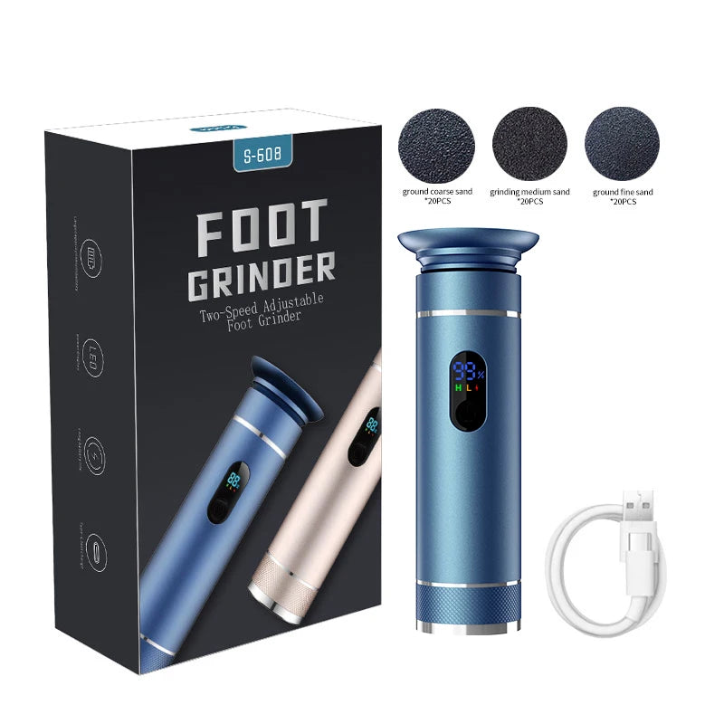 جهاز كهربائي لتقشير الكعب وإزالة الجلد الميت - شحن مزدوج (USB-C/بطارية) من الألومنيوم