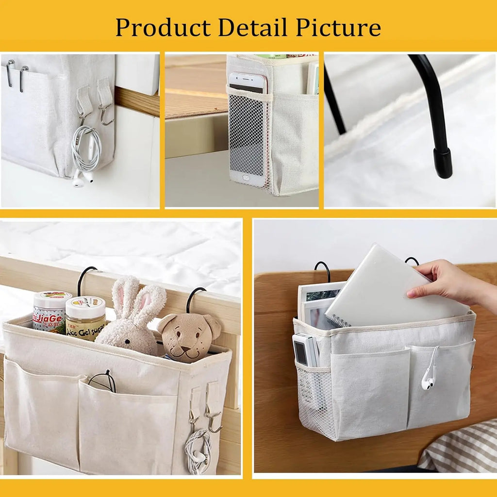 Multi-Pocket Bedside Storage Basket — Bed & Nursery Organizer
