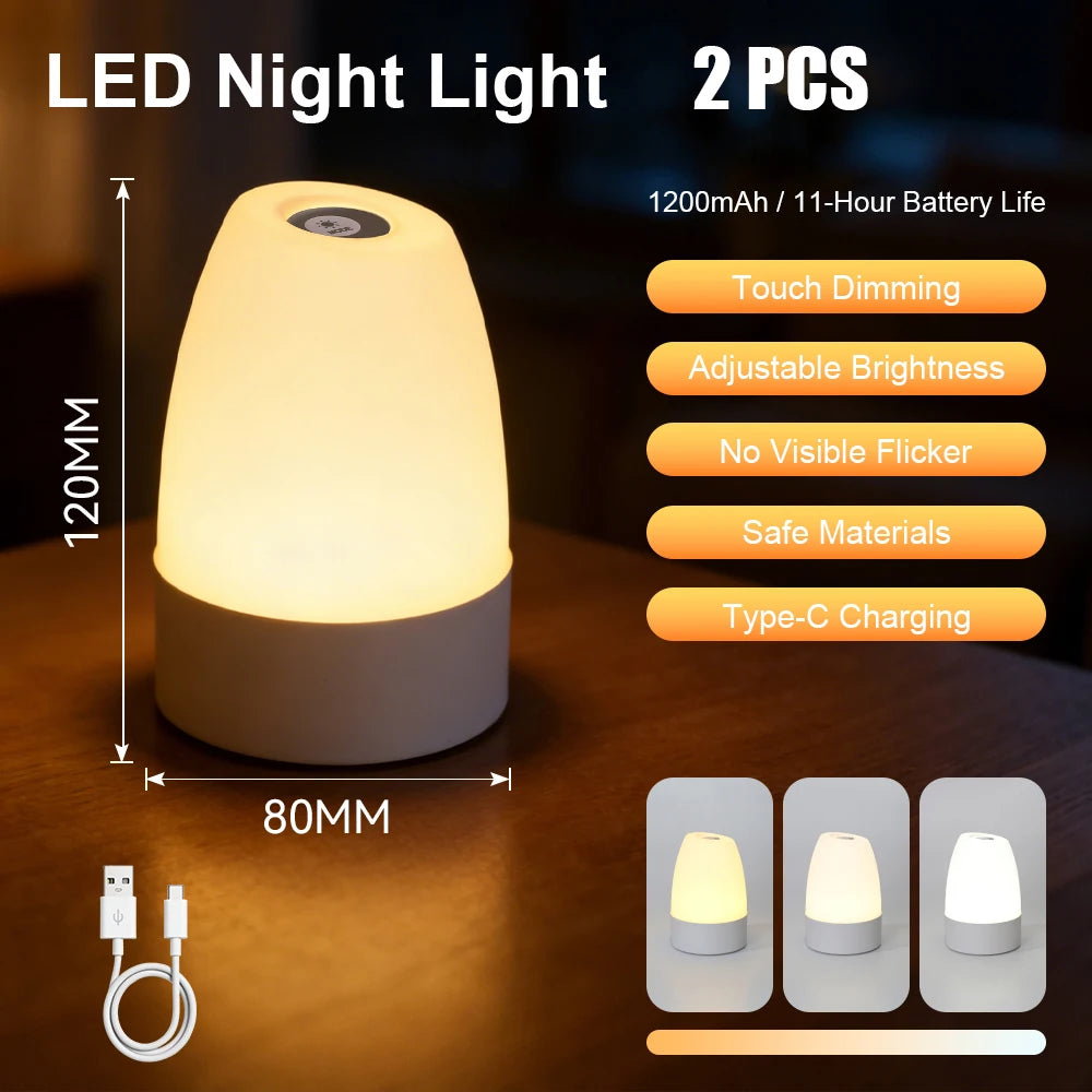 Rechargeable Touch Night Light — Dimmable Bedside Lamp for Kids