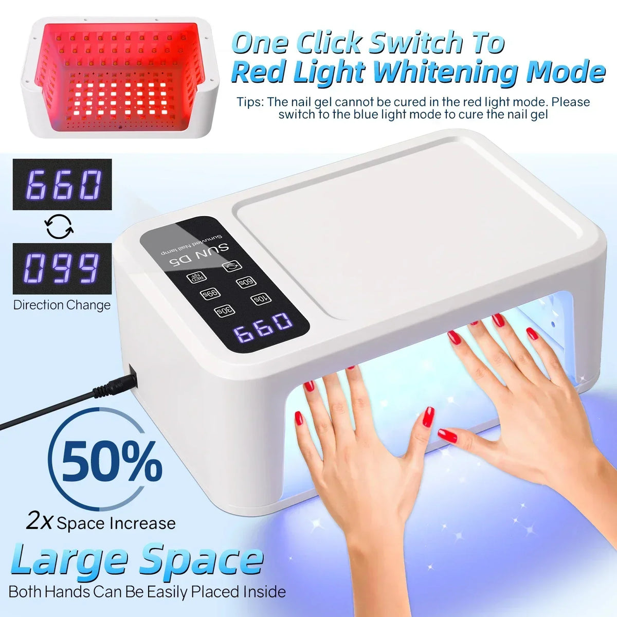 مصباح تجفيف أظافر UV LED بقوة 480 واط و108 لمبة - بوضع تبييض ومساحة كبيرة