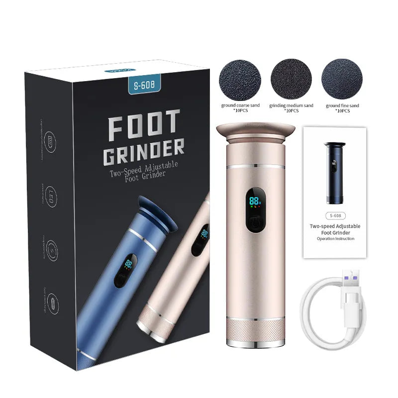 جهاز كهربائي لتقشير الكعب وإزالة الجلد الميت - شحن مزدوج (USB-C/بطارية) من الألومنيوم