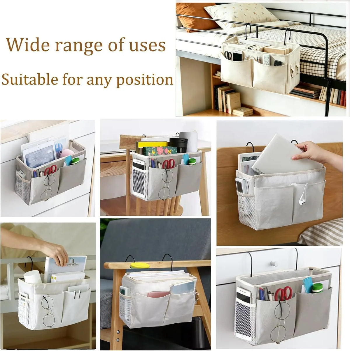Multi-Pocket Bedside Storage Basket — Bed & Nursery Organizer