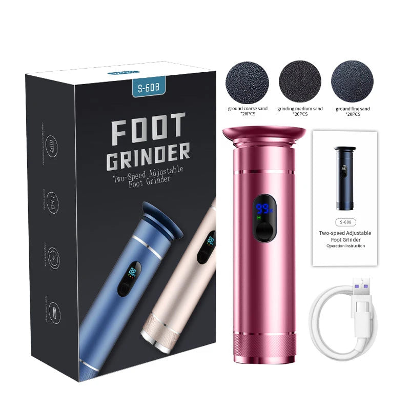 جهاز كهربائي لتقشير الكعب وإزالة الجلد الميت - شحن مزدوج (USB-C/بطارية) من الألومنيوم