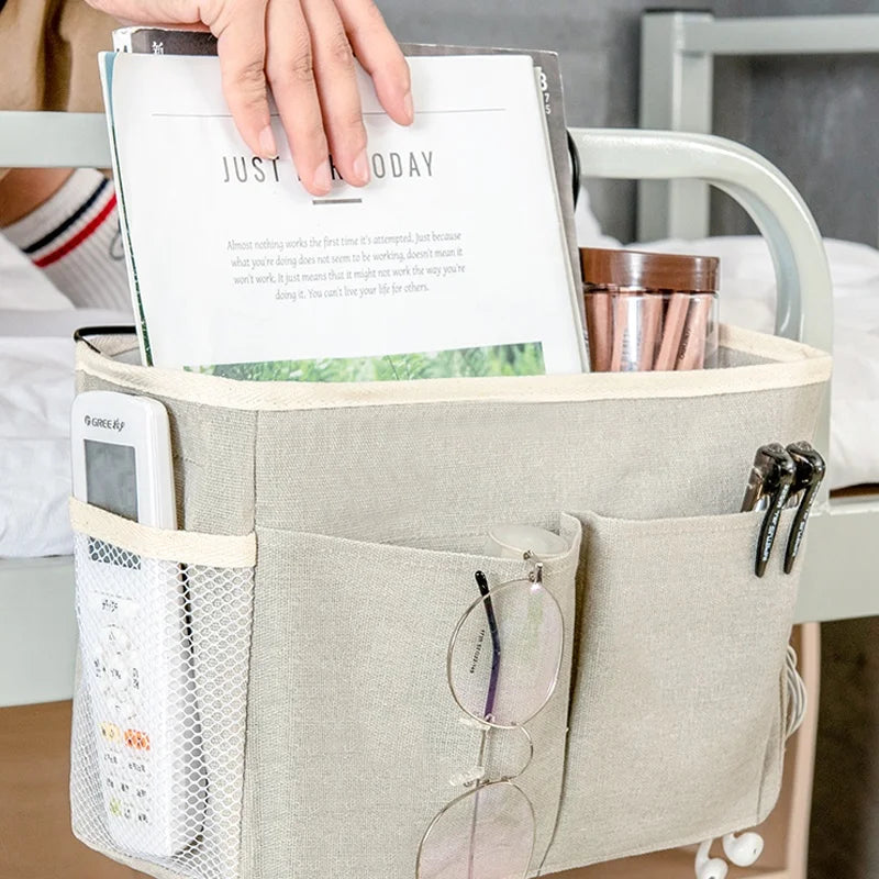 Multi-Pocket Bedside Storage Basket — Bed & Nursery Organizer