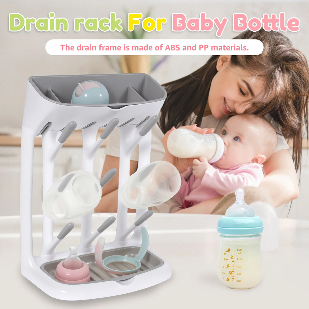 Countertop Baby Bottle Drying Rack — Detachable Tray