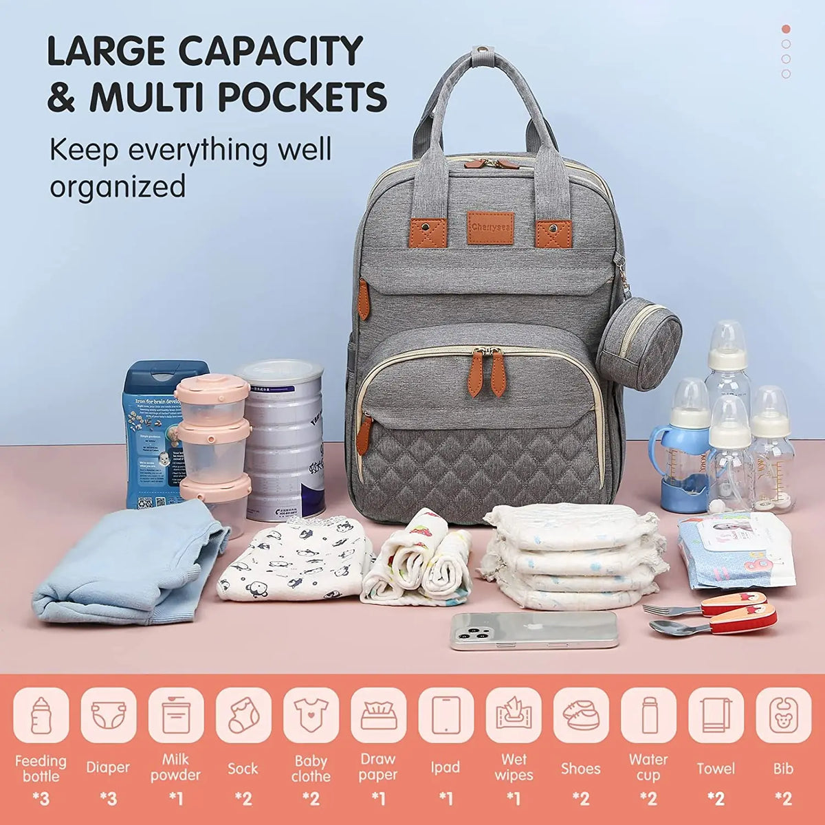 3-in-1 Diaper Bag Backpack with Changing Station & USB Charging