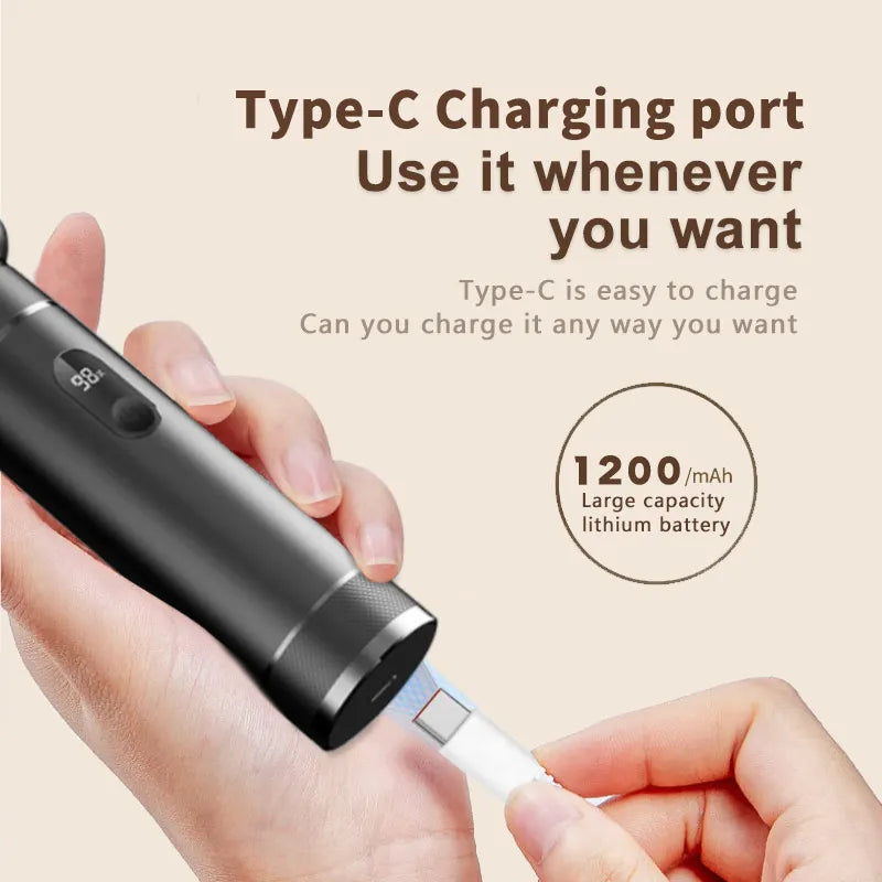جهاز كهربائي لتقشير الكعب وإزالة الجلد الميت - شحن مزدوج (USB-C/بطارية) من الألومنيوم