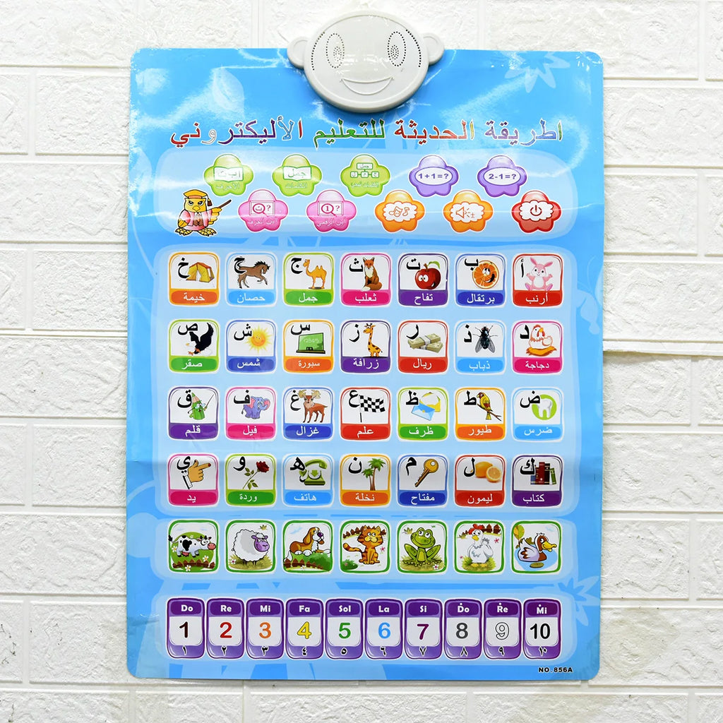 Interactive electronic wall chart for learning Arabic and English letters