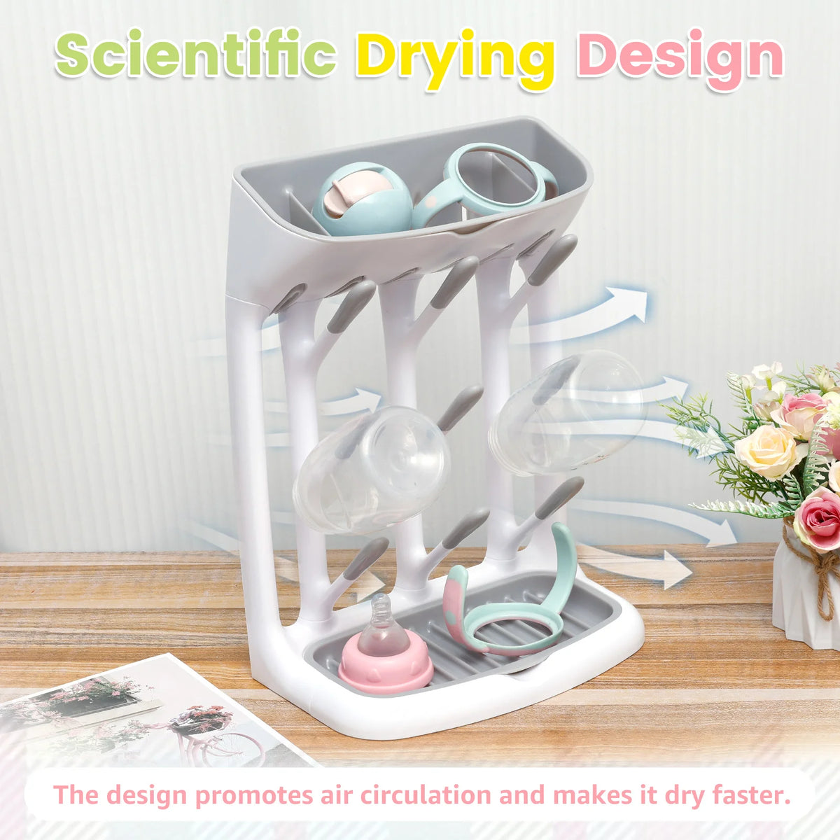 Countertop Baby Bottle Drying Rack — Detachable Tray