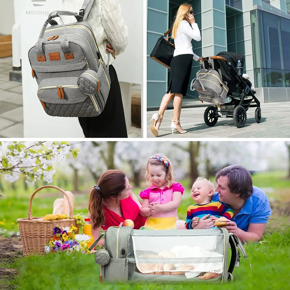3-in-1 Diaper Bag Backpack with Changing Station & USB Charging