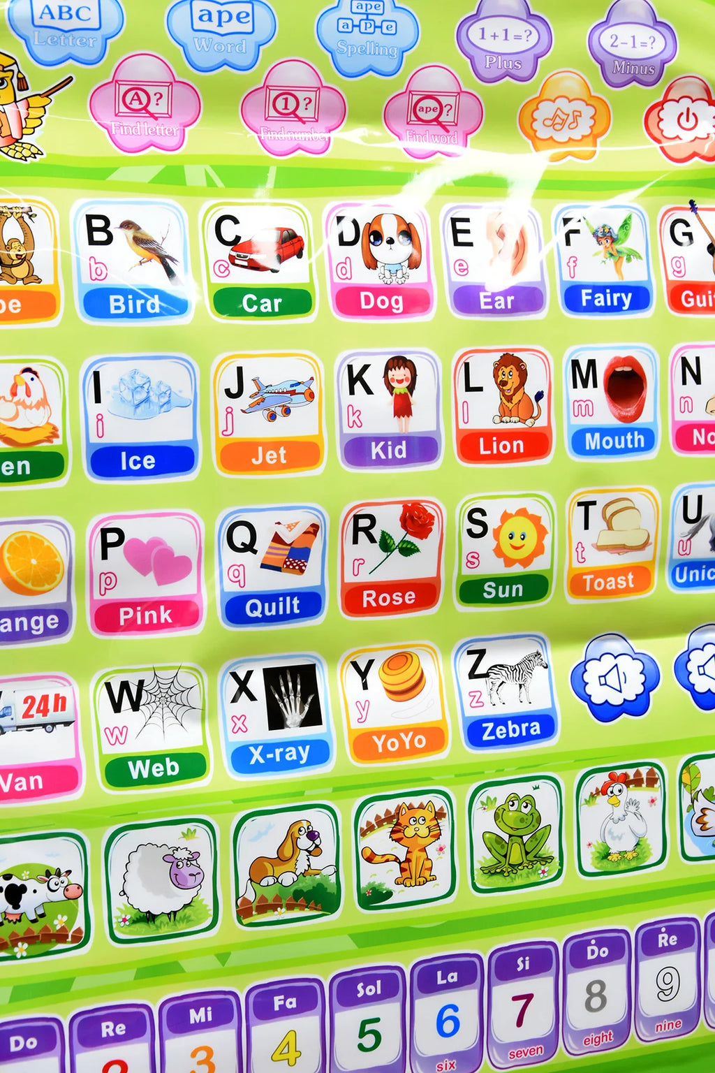 Interactive electronic wall chart for learning Arabic and English letters