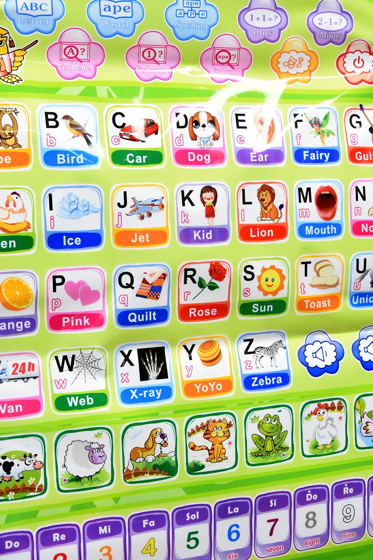 Interactive electronic wall chart for learning Arabic and English letters