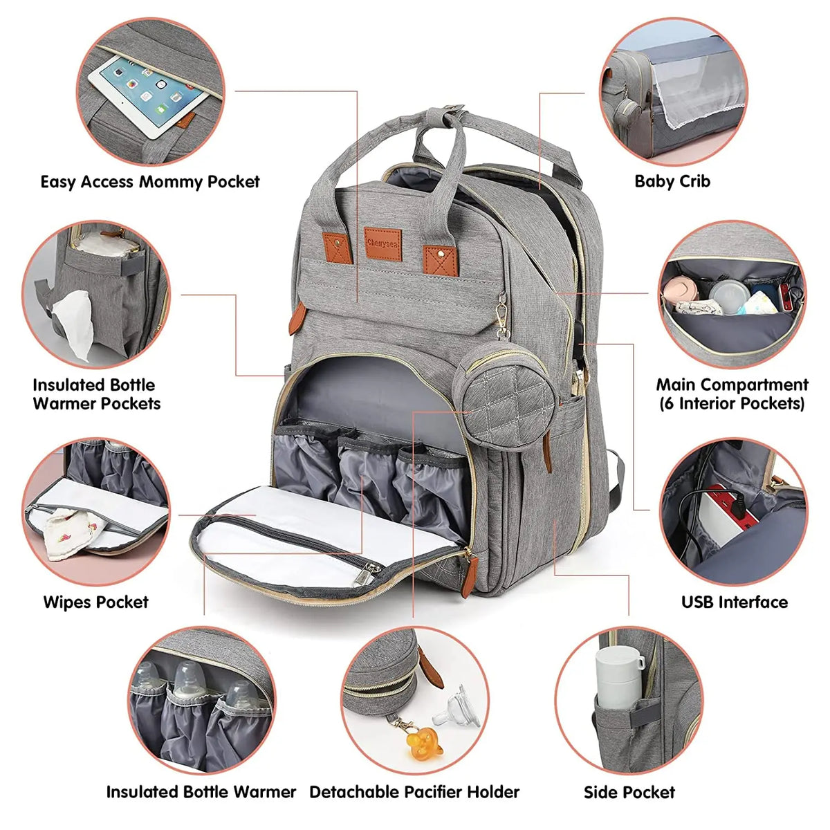 3-in-1 Diaper Bag Backpack with Changing Station & USB Charging