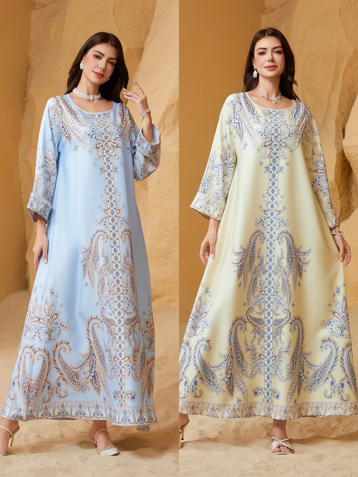 Women's Beaded Rhinestone Abaya Dress