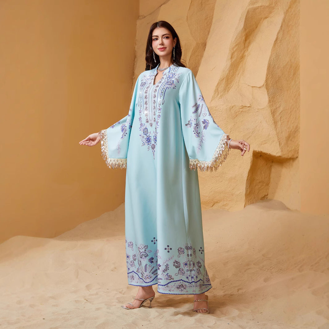 Womens Tassel Abaya Long Dress