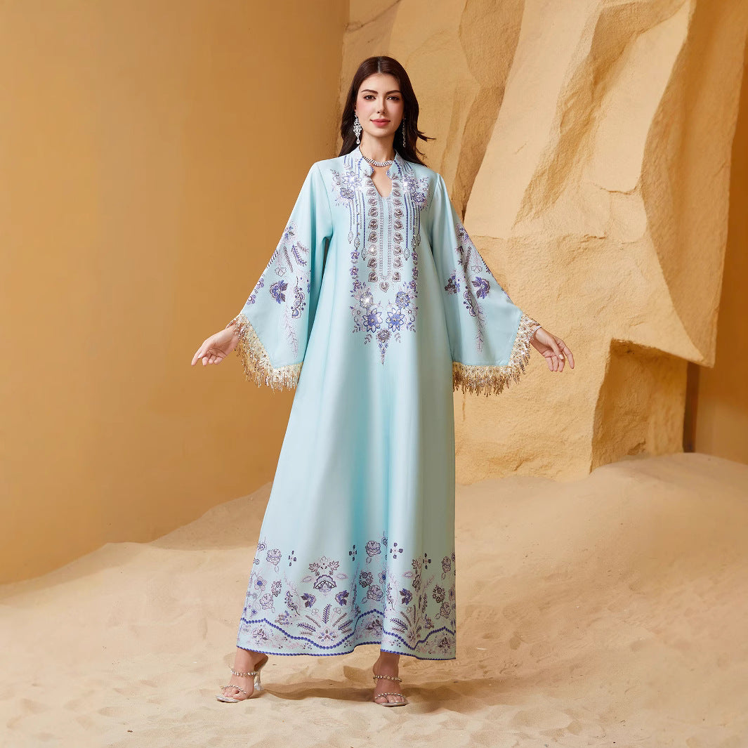 Womens Tassel Abaya Long Dress