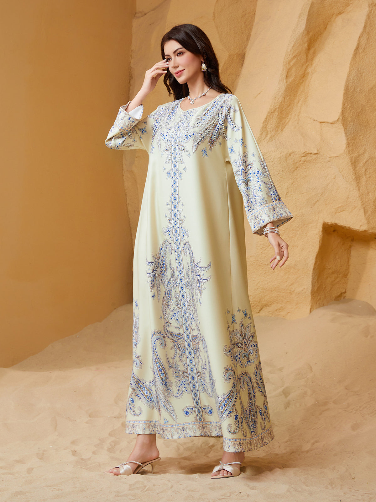 Women's Beaded Rhinestone Abaya Dress